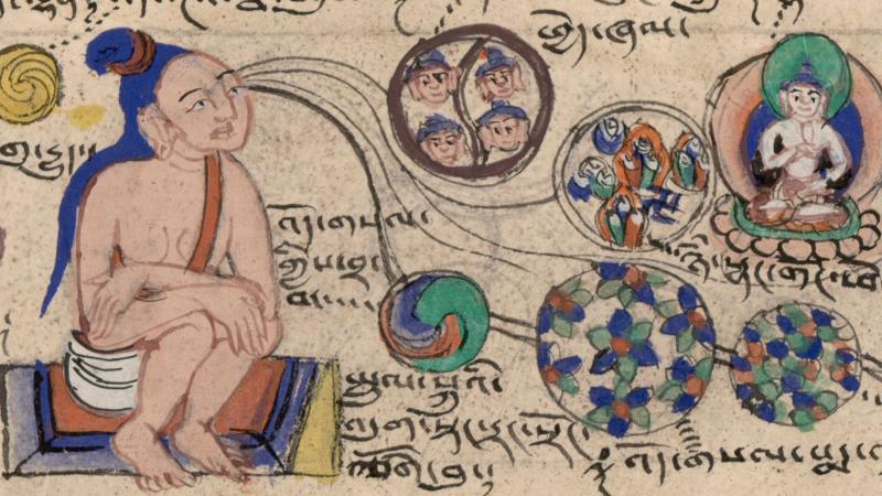 Pranayama en meditatie hebben als doel harmonie tussen lichaam, geest en ademhaling (hier Tibetaanse meditatie - foto Royal Library Copenhagen)
